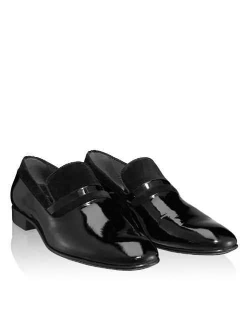 Pantofi eleganti barbati din piele lacuita si piele intoarsa.