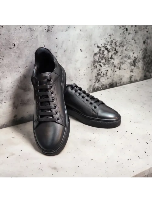 Sneaker negri din piele naturala