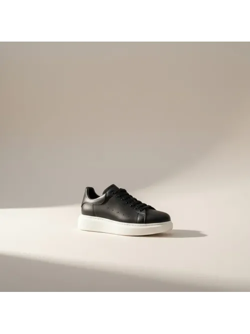 SNEAKERS Negru Din Piele cu talpa alba